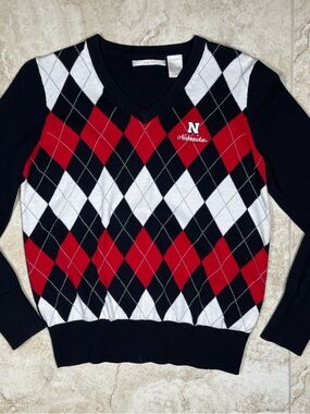 Lady Vesi Nebraska Huskers Argyle V-Neck Sweater Small